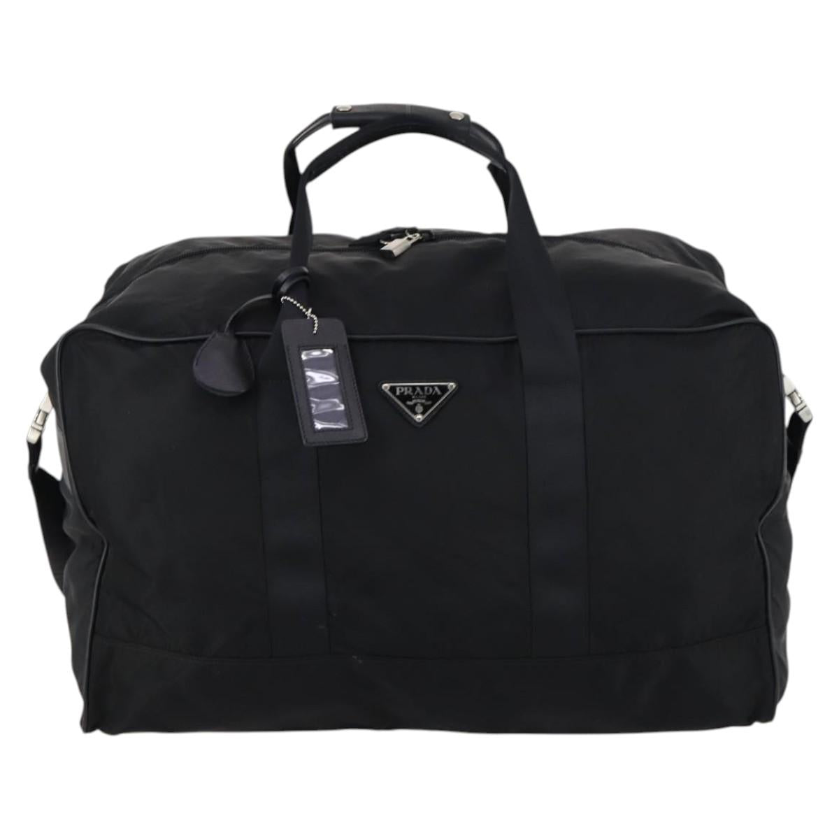 PRADA Boston Bag Nylon 2way Black Silver Auth 143770