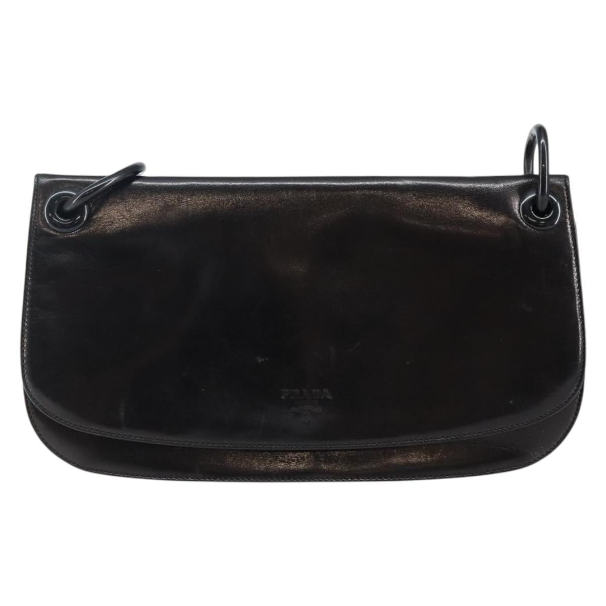 PRADA Chain Shoulder Bag Leather Black Auth 143771