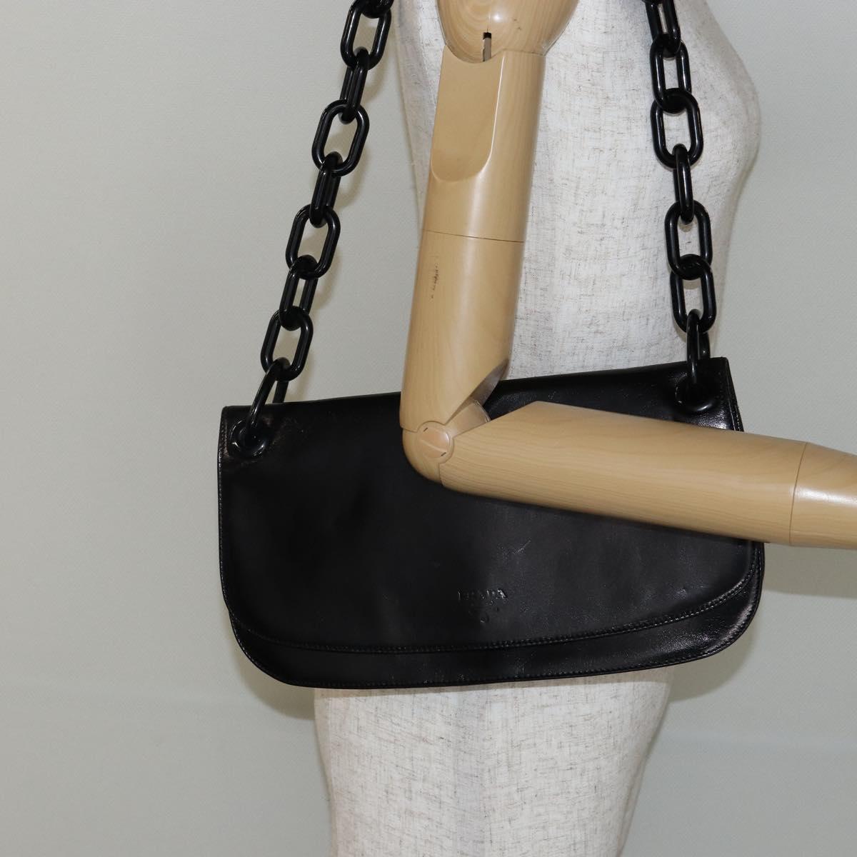 PRADA Chain Shoulder Bag Leather Black Auth 143771