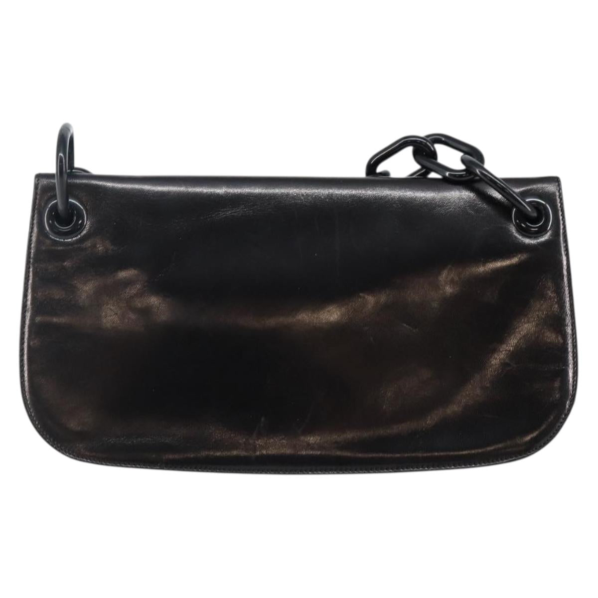 PRADA Chain Shoulder Bag Leather Black Auth 143771