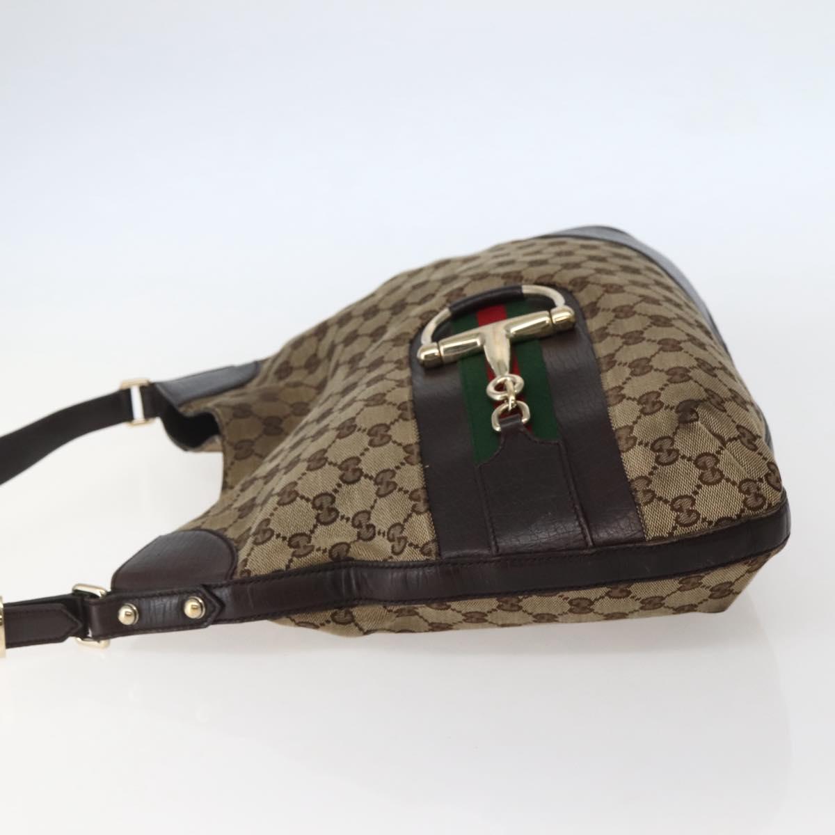 GUCCI GG Canvas Web Sherry Line Horsebit Bag Beige Gold 137386 Auth 143773