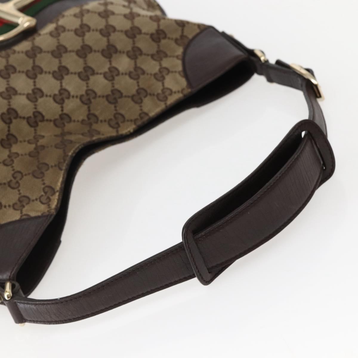 GUCCI GG Canvas Web Sherry Line Horsebit Bag Beige Gold 137386 Auth 143773
