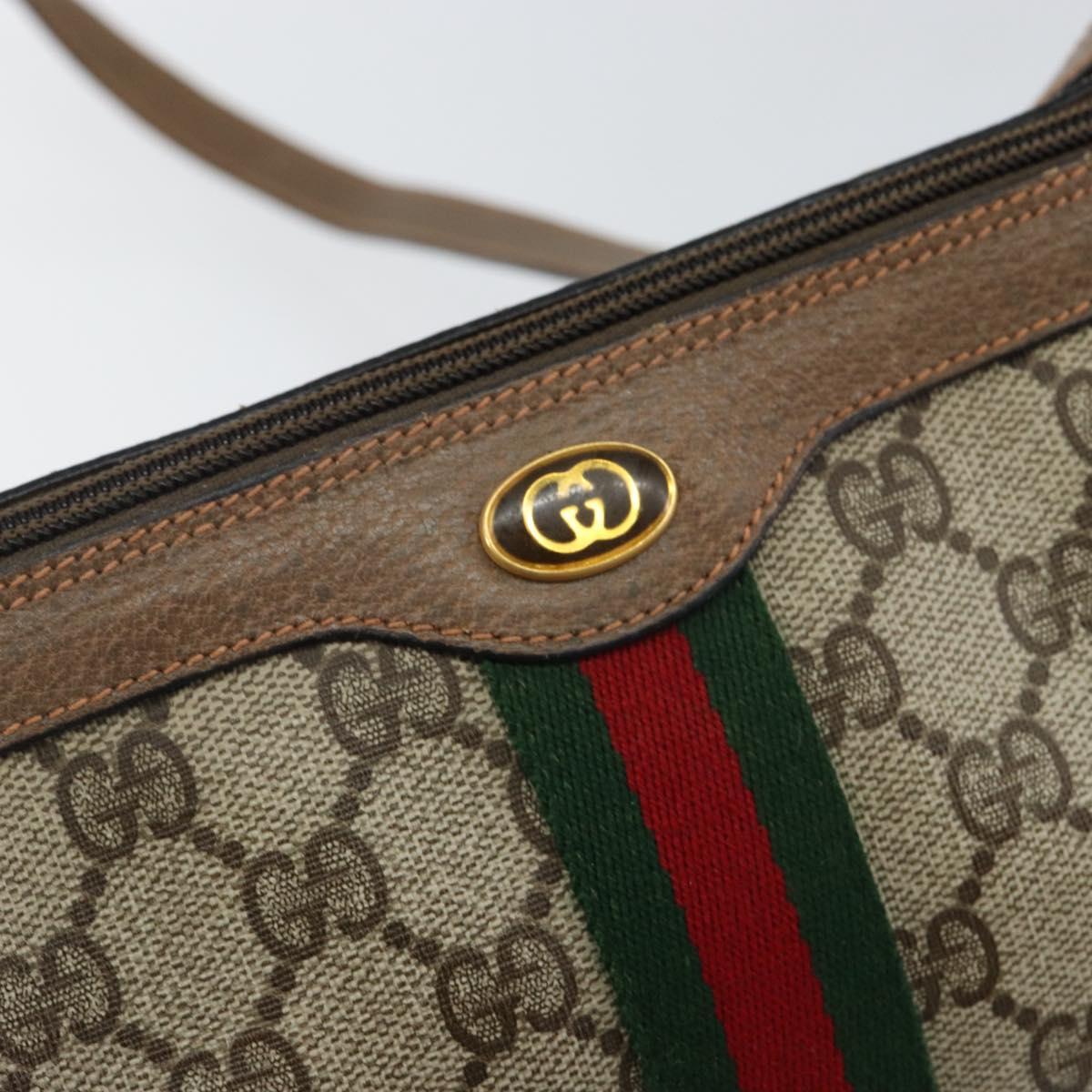 GUCCI GG Supreme Web Sherry Line Bag PVC Beige Gold 89 02 017 Auth 143775
