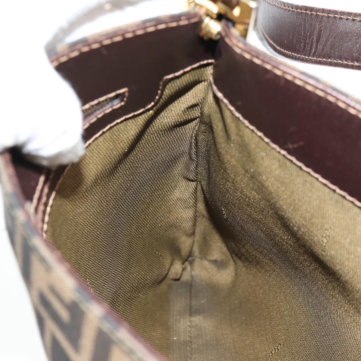 FENDI Zucca Canvas Shoulder Bag Black Brown Auth 143776V
