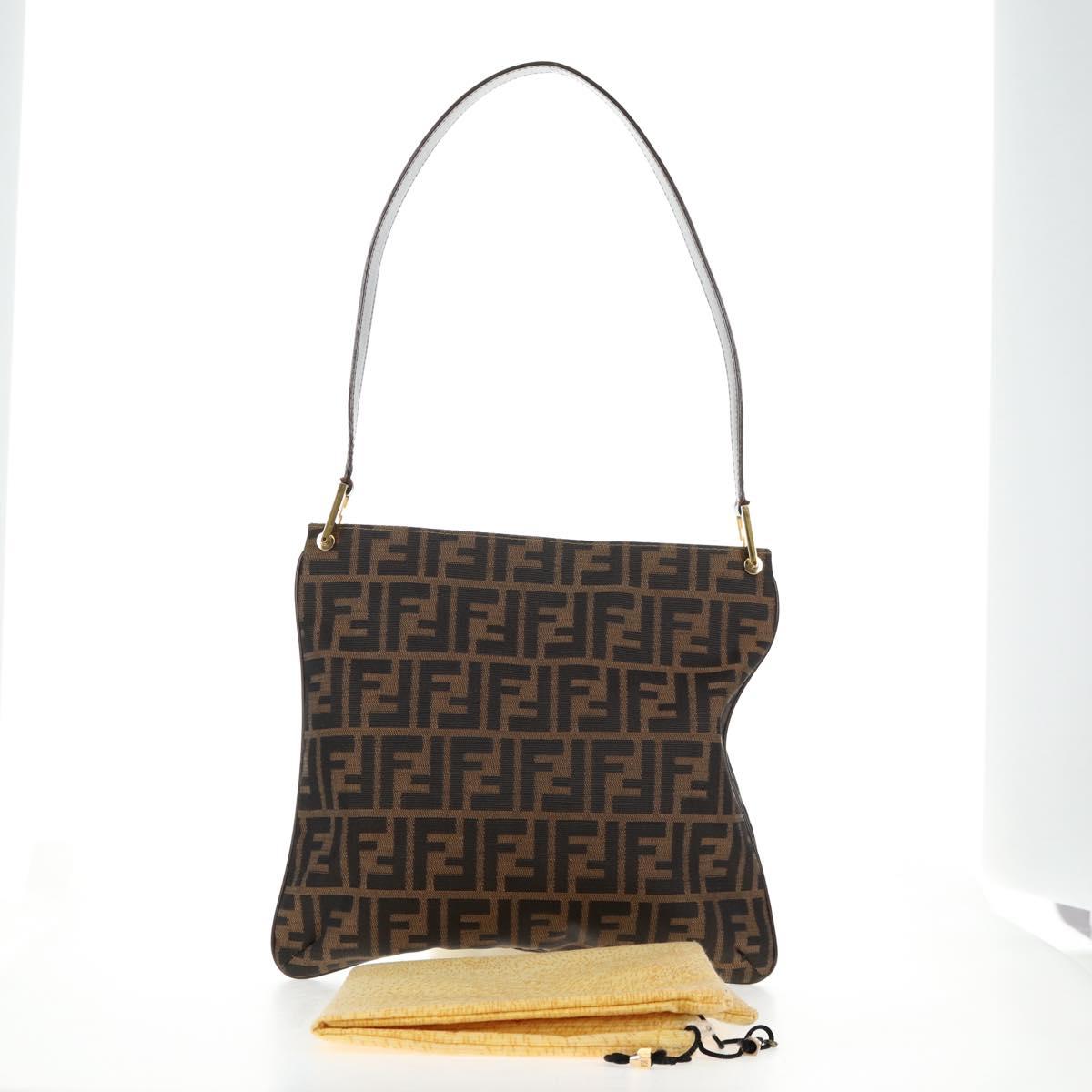 FENDI Zucca Canvas Shoulder Bag Black Brown Auth 143776V