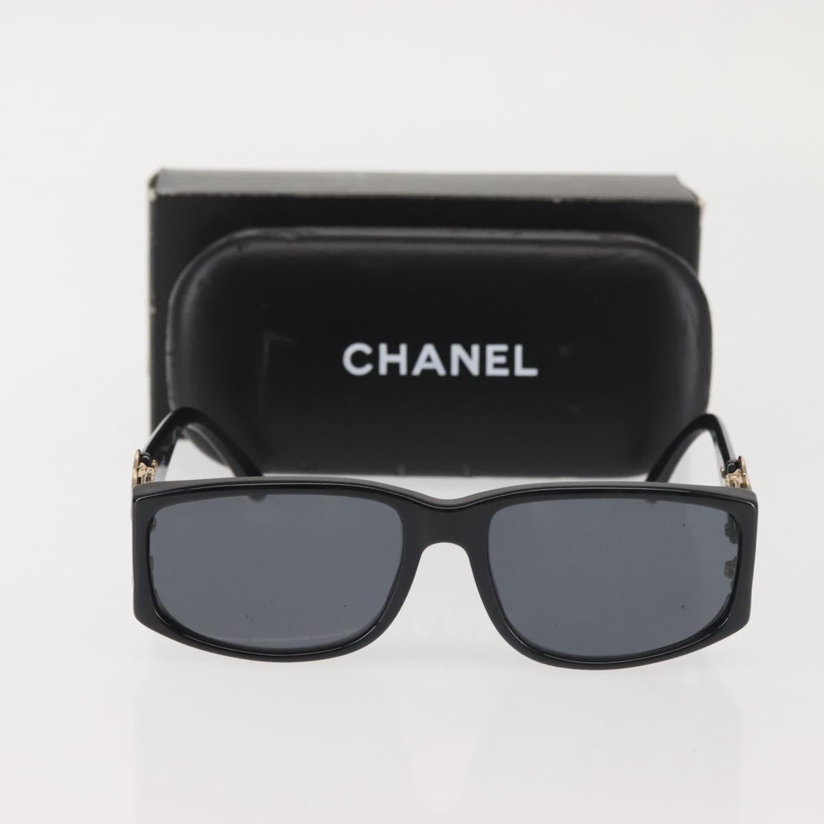 CHANEL COCO Mark Sunglasses Plastic Black CC Auth 143784