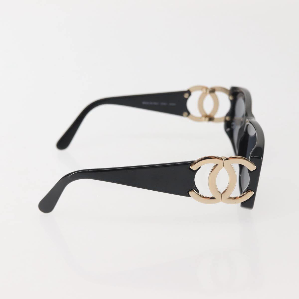 CHANEL COCO Mark Sunglasses Plastic Black CC Auth 143784