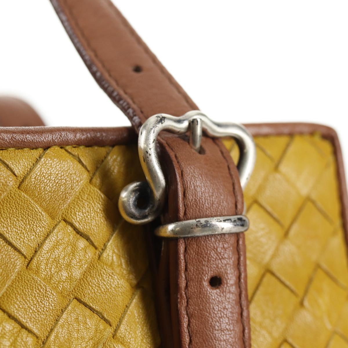 BOTTEGA VENETA INTRECCIATO Hand Bag Leather Outlet Yellow Silver Auth 143785V
