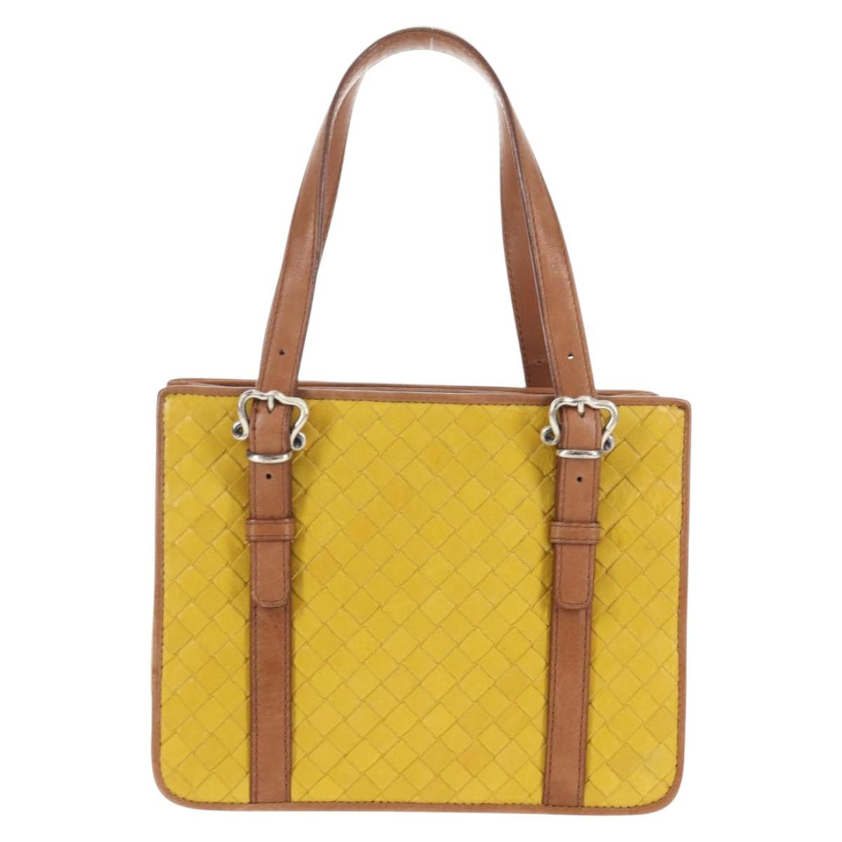 BOTTEGA VENETA INTRECCIATO Hand Bag Leather Outlet Yellow Silver Auth 143785V