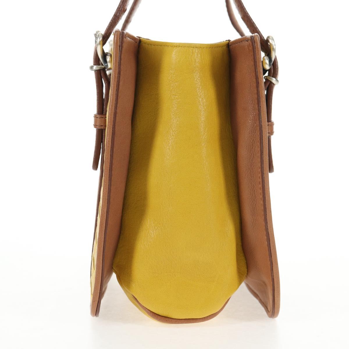 BOTTEGA VENETA INTRECCIATO Hand Bag Leather Outlet Yellow Silver Auth 143785V