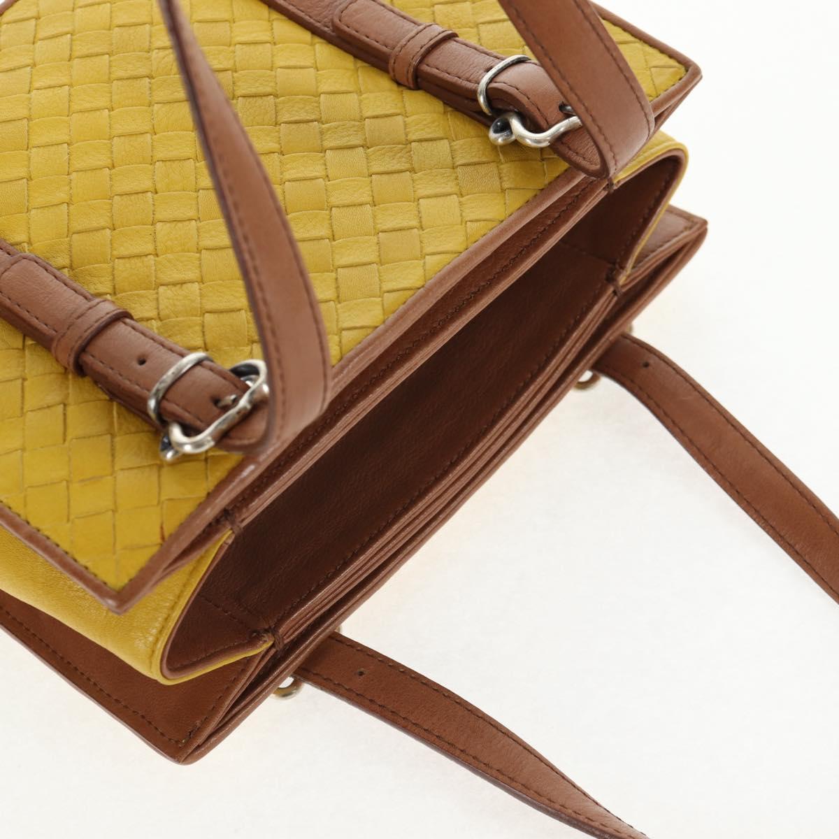BOTTEGA VENETA INTRECCIATO Hand Bag Leather Outlet Yellow Silver Auth 143785V
