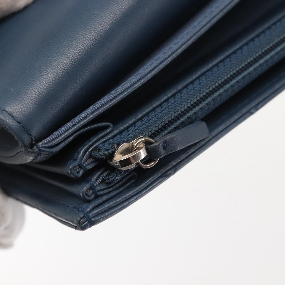 CHANEL Matelasse Wallet Lamb Skin Navy Silver CC Auth 143795