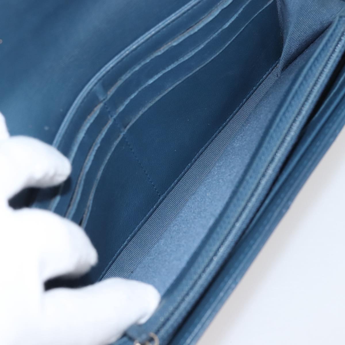 CHANEL Matelasse Wallet Lamb Skin Navy Silver CC Auth 143795