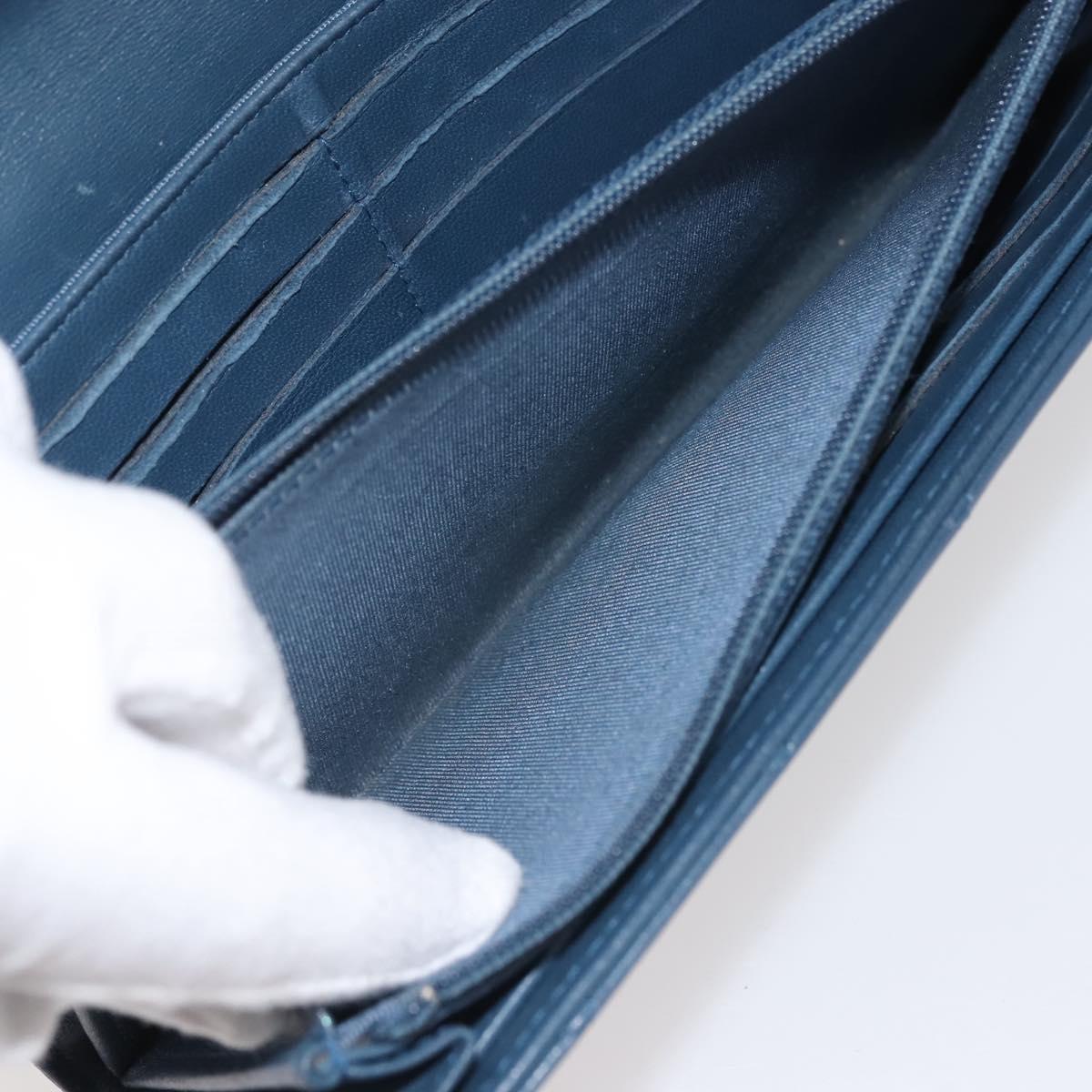 CHANEL Matelasse Wallet Lamb Skin Navy Silver CC Auth 143795