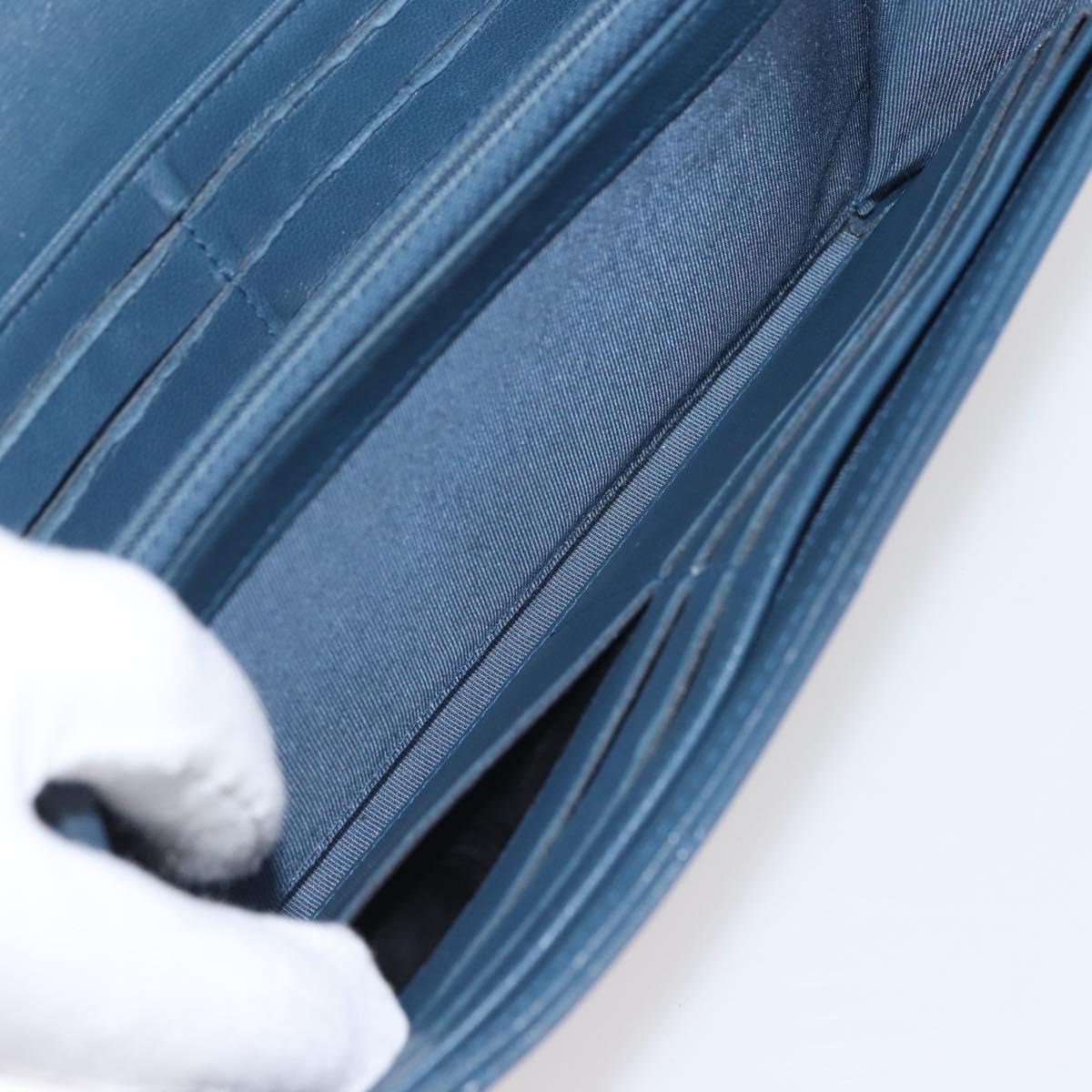 CHANEL Matelasse Wallet Lamb Skin Navy Silver CC Auth 143795