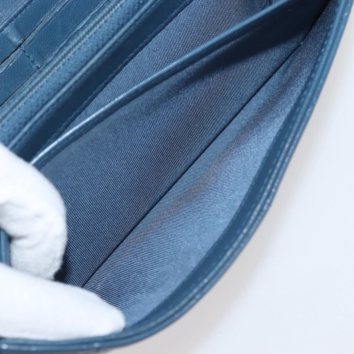 CHANEL Matelasse Wallet Lamb Skin Navy Silver CC Auth 143795