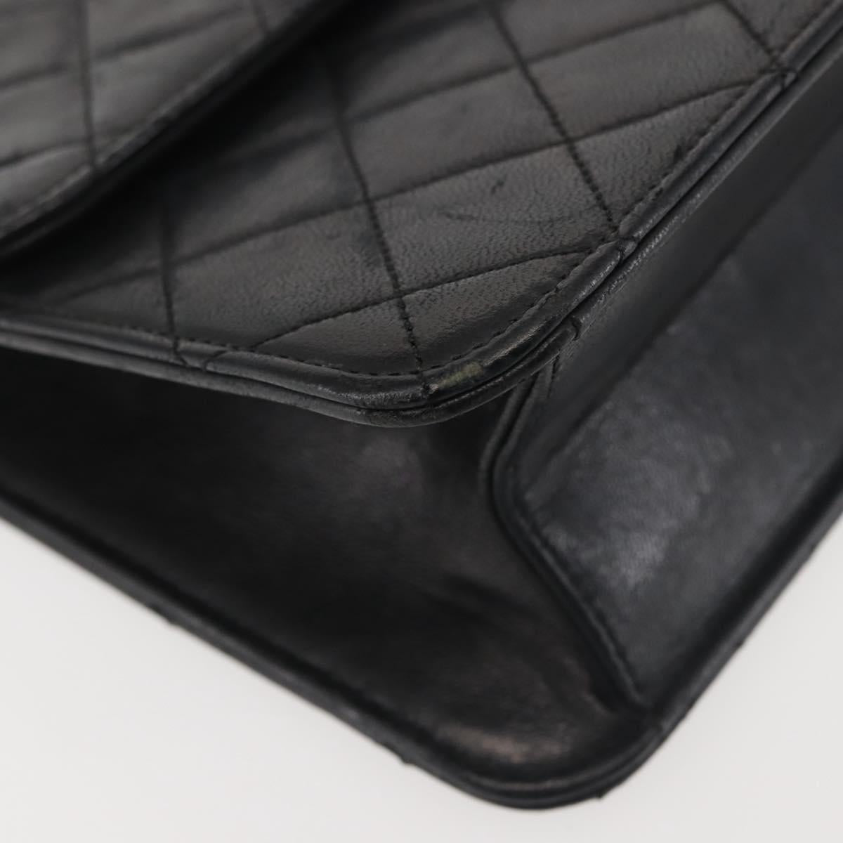 CHANEL Chain Shoulder Bag Lamb Skin Black Gold CC Auth 143810