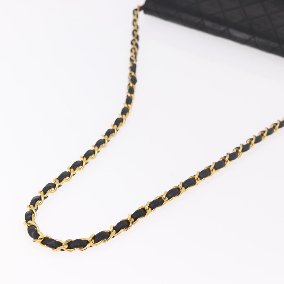 CHANEL Chain Shoulder Bag Lamb Skin Black Gold CC Auth 143810