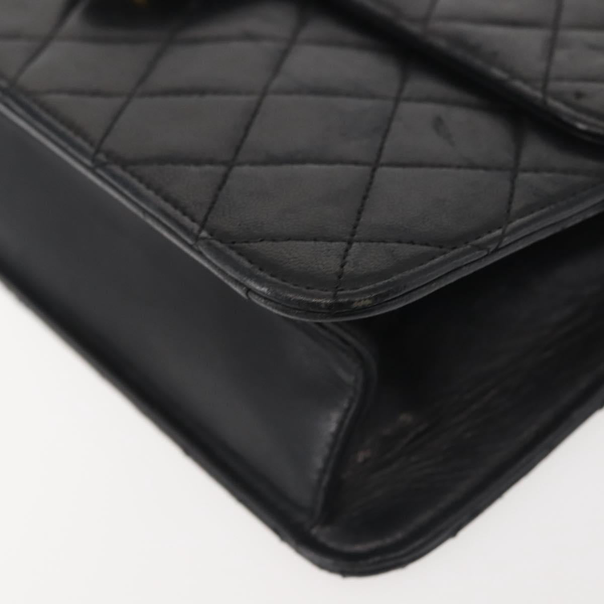 CHANEL Chain Shoulder Bag Lamb Skin Black Gold CC Auth 143810