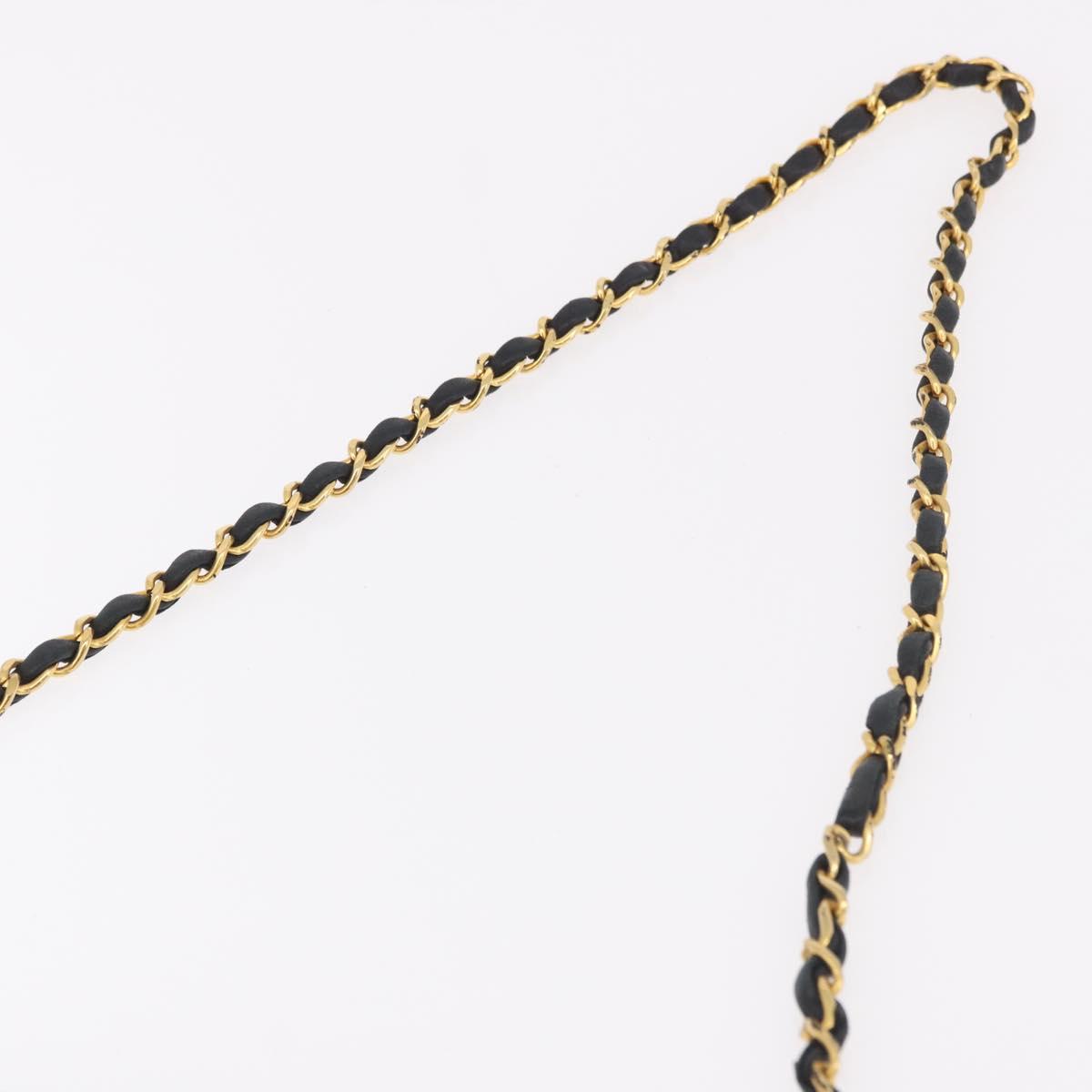 CHANEL Chain Shoulder Bag Lamb Skin Black Gold CC Auth 143810