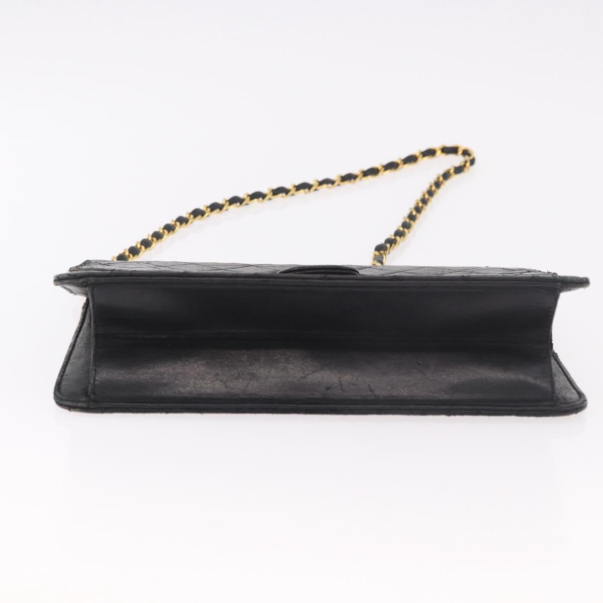 CHANEL Chain Shoulder Bag Lamb Skin Black Gold CC Auth 143810