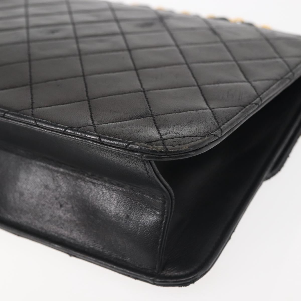 CHANEL Chain Shoulder Bag Lamb Skin Black Gold CC Auth 143810