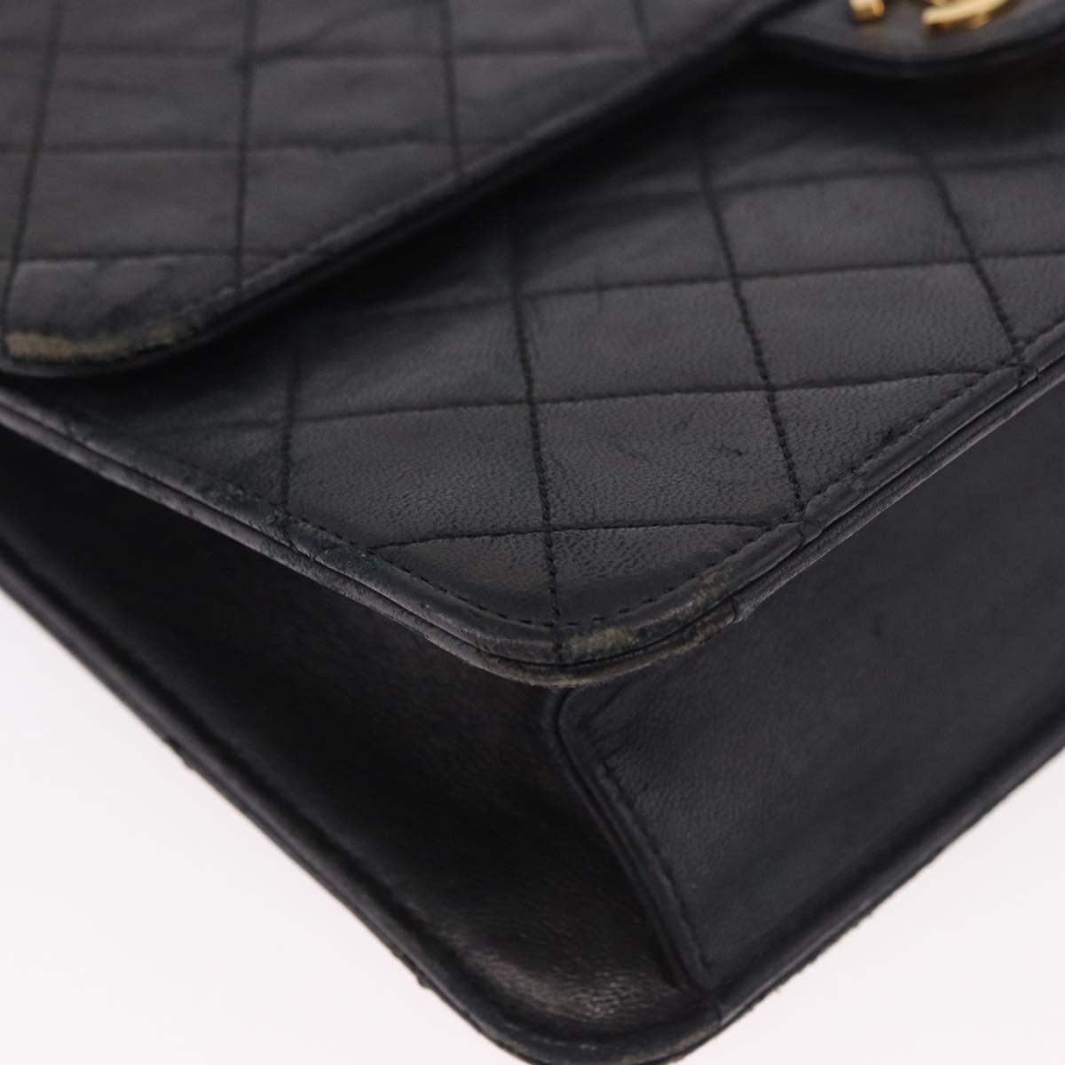 CHANEL Chain Shoulder Bag Lamb Skin Black Gold CC Auth 143810