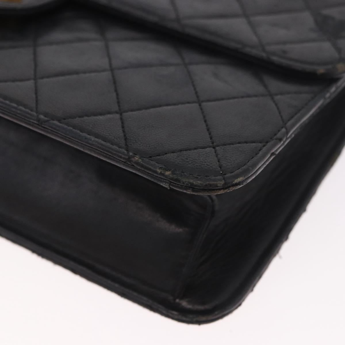 CHANEL Chain Shoulder Bag Lamb Skin Black Gold CC Auth 143810