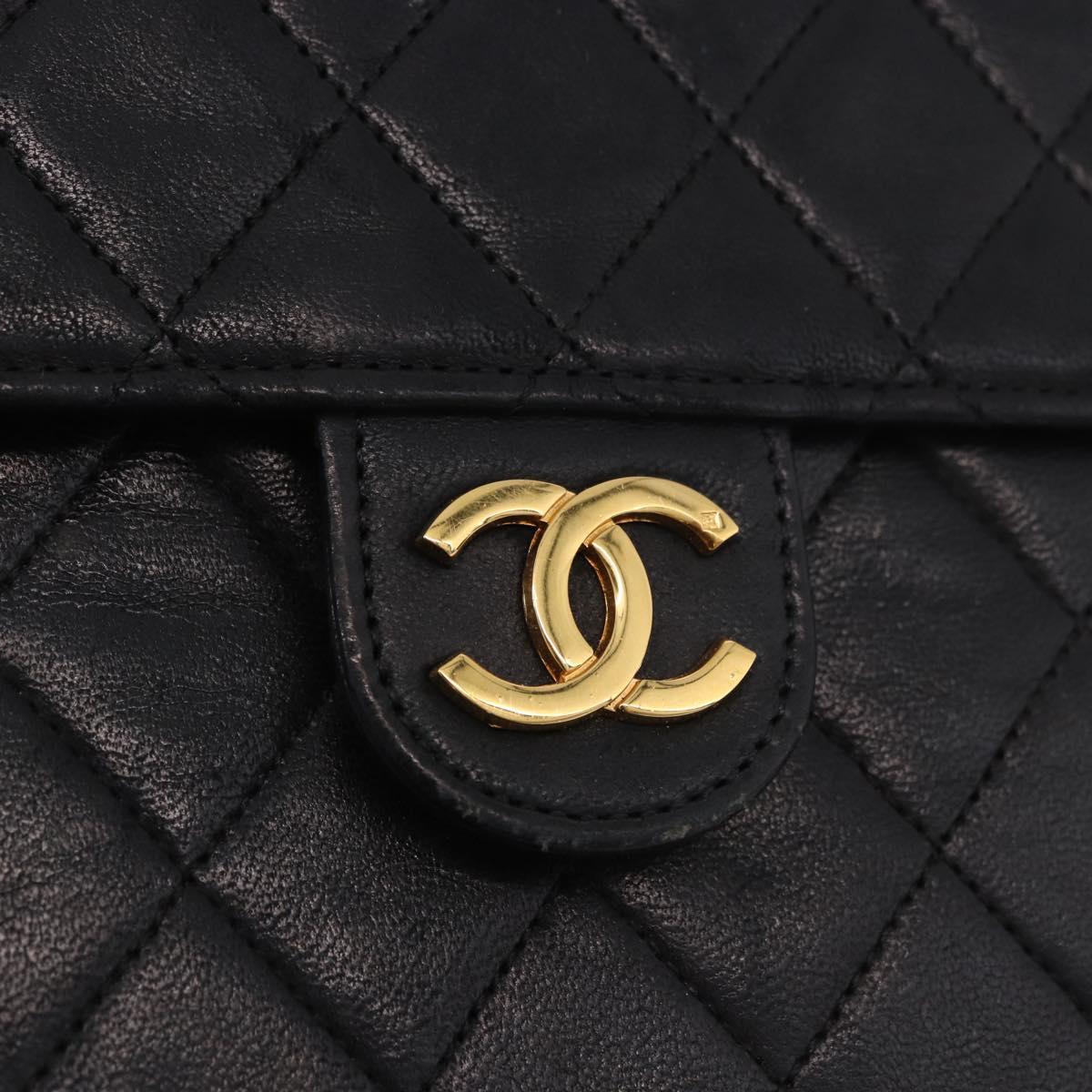CHANEL Chain Shoulder Bag Lamb Skin Black Gold CC Auth 143810
