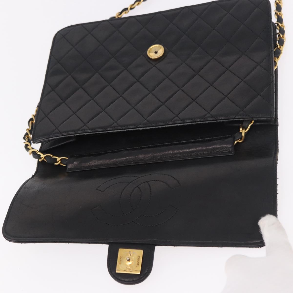 CHANEL Chain Shoulder Bag Lamb Skin Black Gold CC Auth 143810