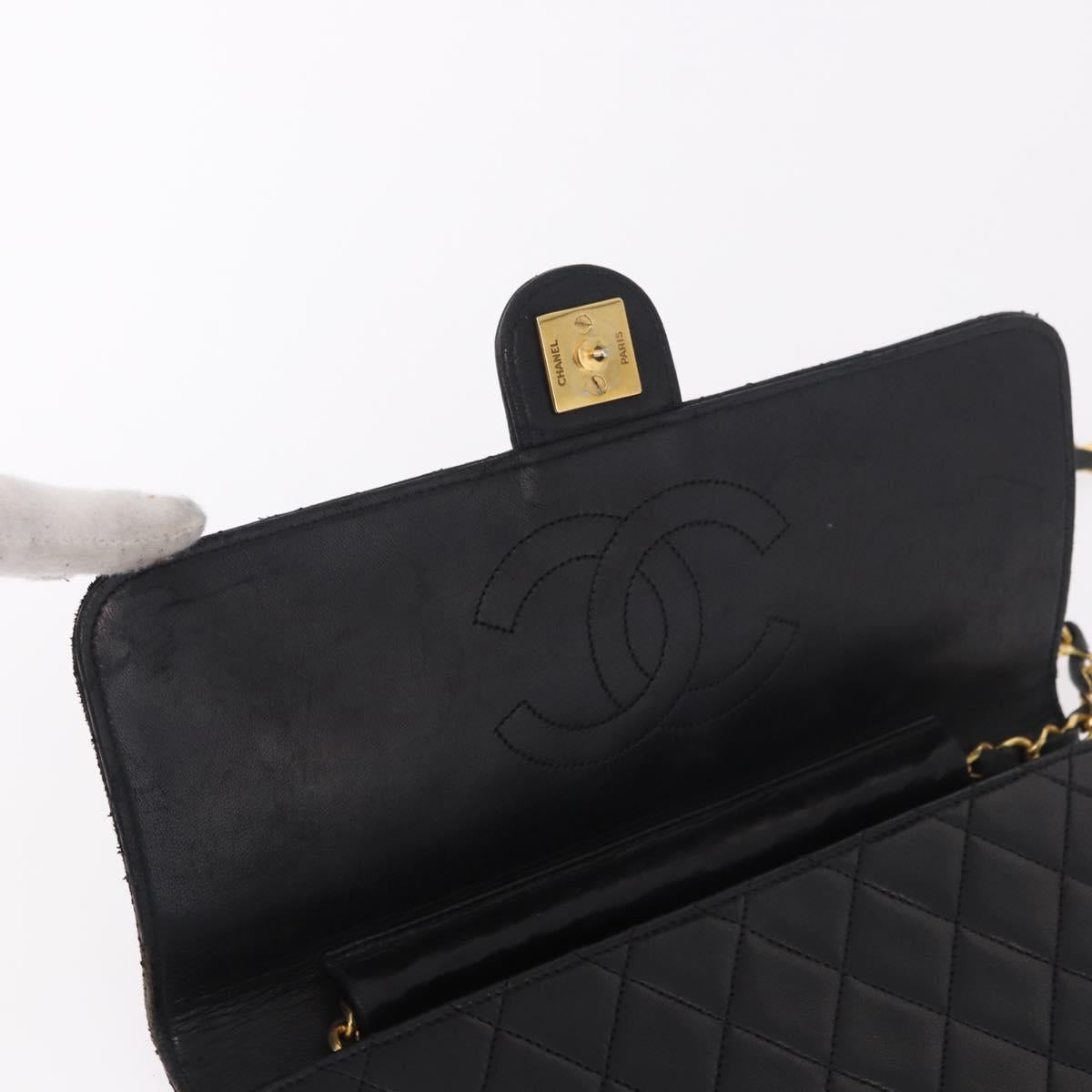 CHANEL Chain Shoulder Bag Lamb Skin Black Gold CC Auth 143810