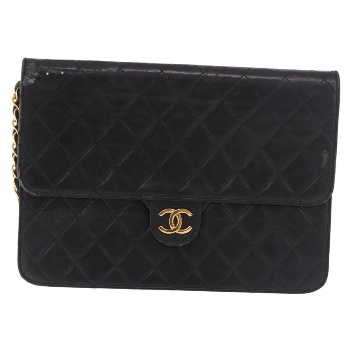CHANEL Chain Shoulder Bag Lamb Skin Black Gold CC Auth 143810