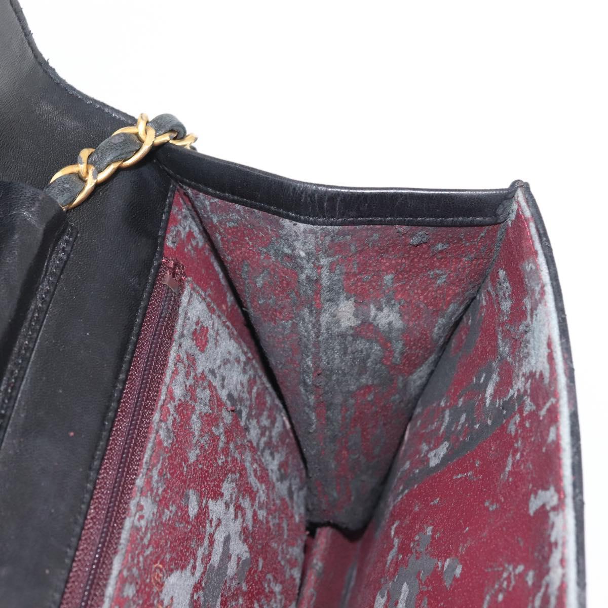 CHANEL Chain Shoulder Bag Lamb Skin Black Gold CC Auth 143810