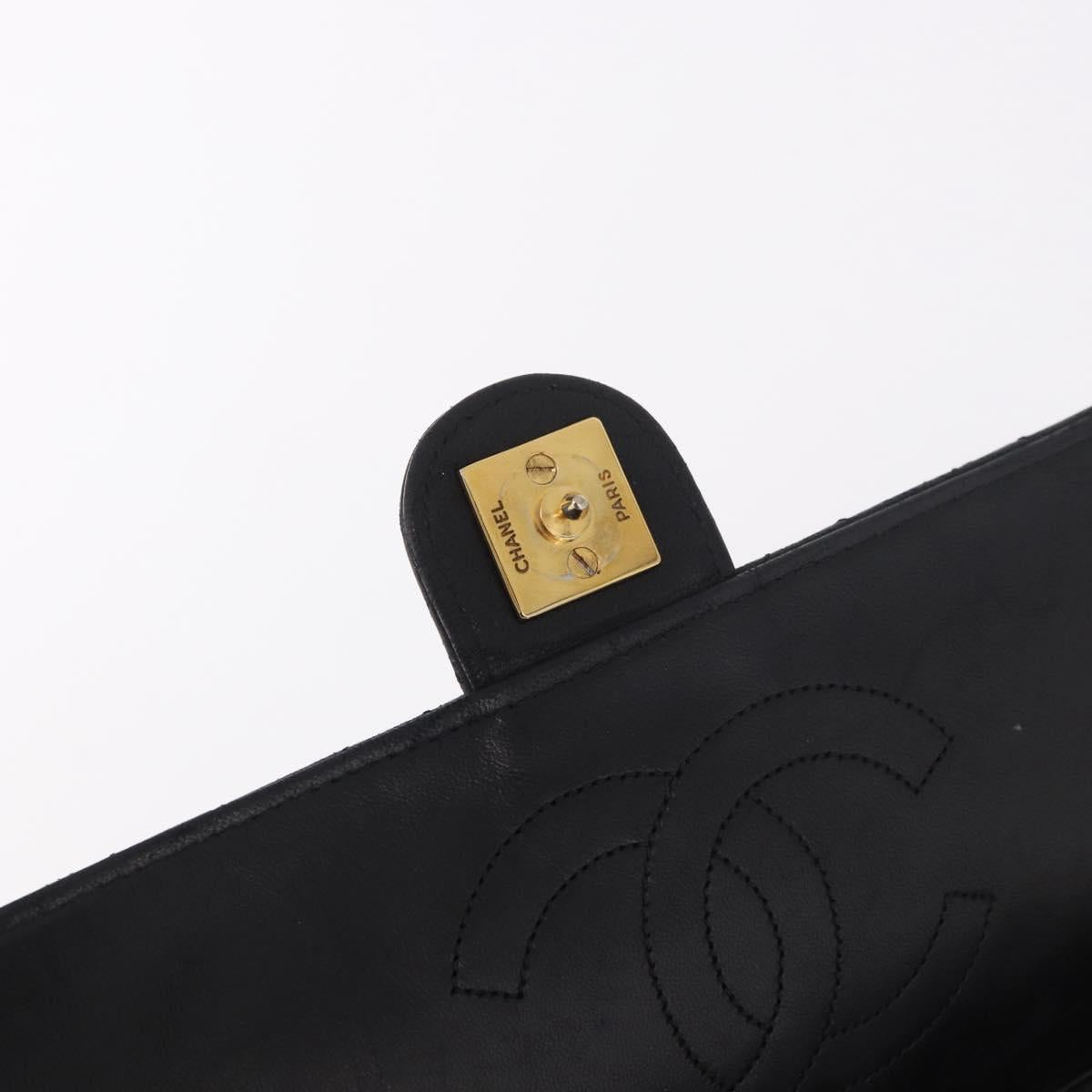 CHANEL Chain Shoulder Bag Lamb Skin Black Gold CC Auth 143810