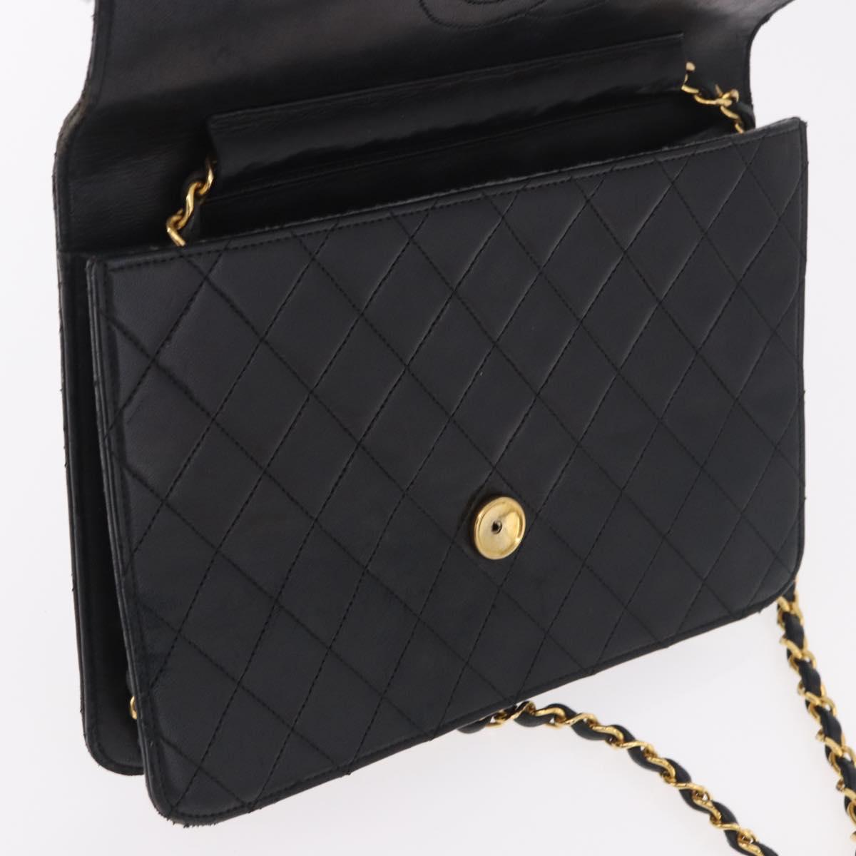 CHANEL Chain Shoulder Bag Lamb Skin Black Gold CC Auth 143810