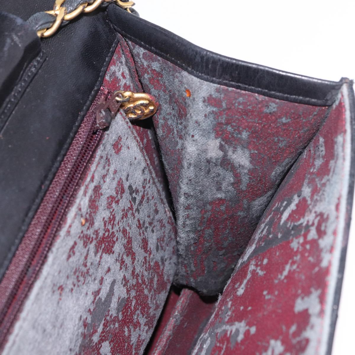 CHANEL Chain Shoulder Bag Lamb Skin Black Gold CC Auth 143810