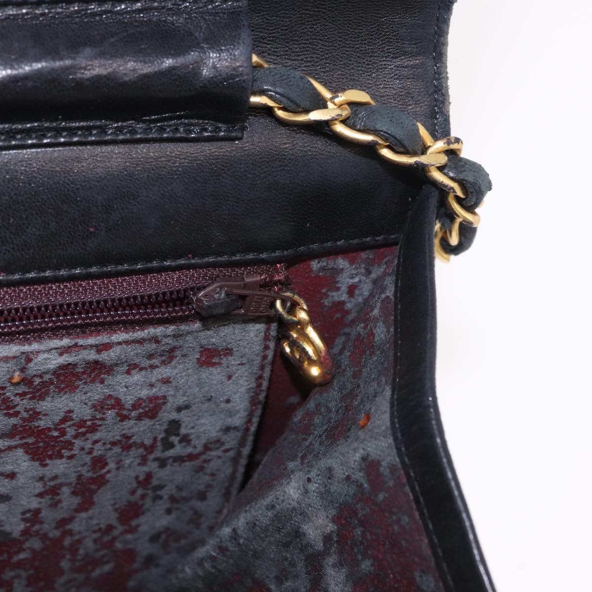CHANEL Chain Shoulder Bag Lamb Skin Black Gold CC Auth 143810