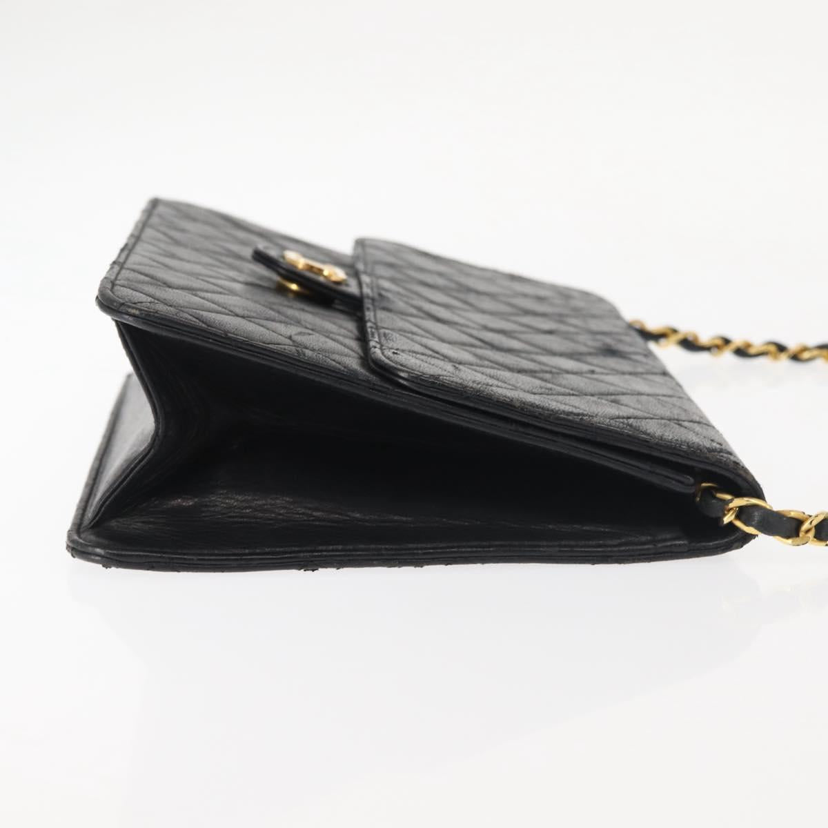 CHANEL Chain Shoulder Bag Lamb Skin Black Gold CC Auth 143810