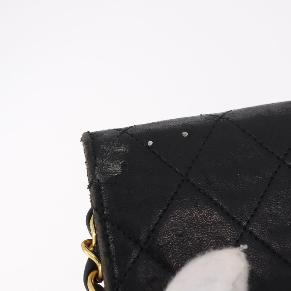 CHANEL Chain Shoulder Bag Lamb Skin Black Gold CC Auth 143810