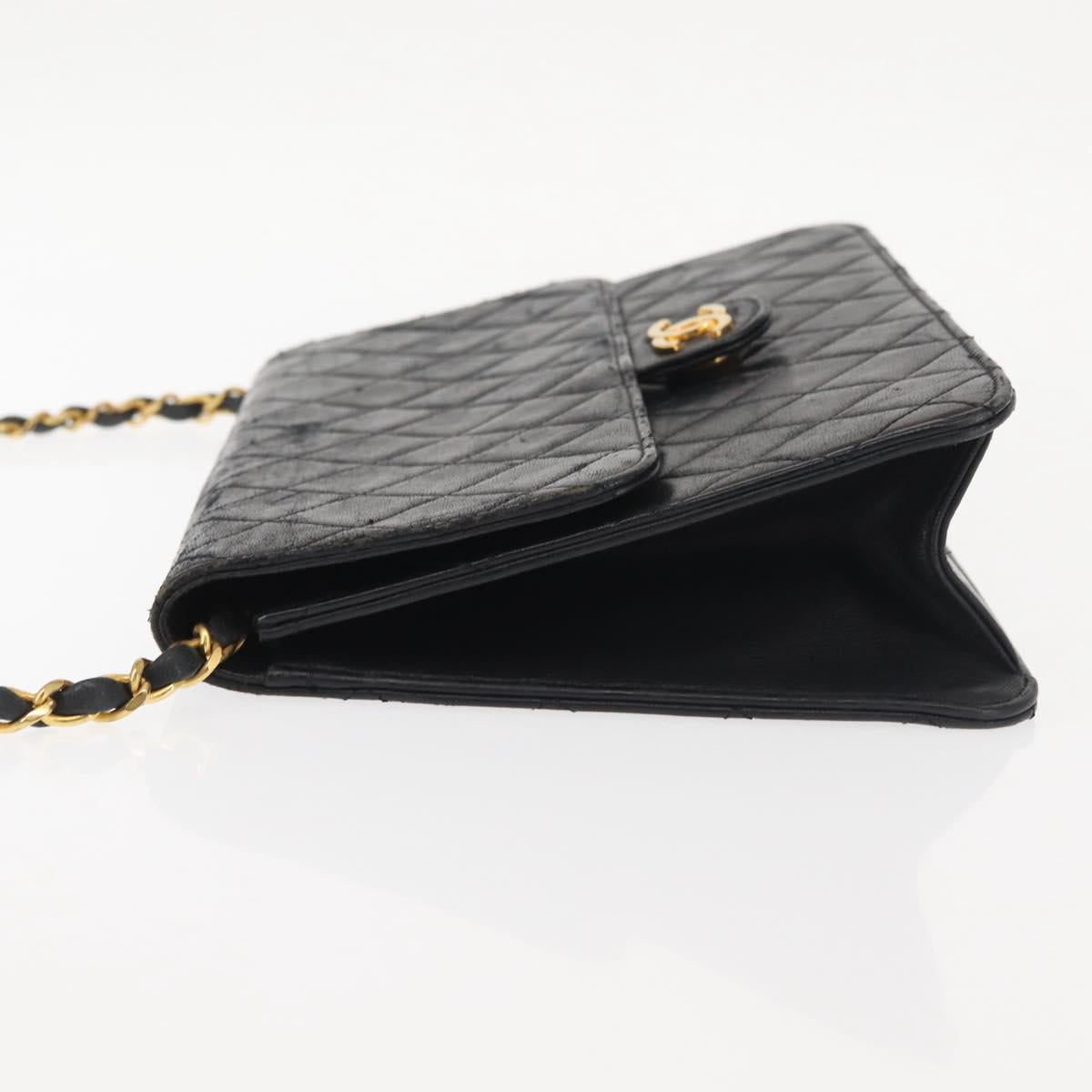 CHANEL Chain Shoulder Bag Lamb Skin Black Gold CC Auth 143810
