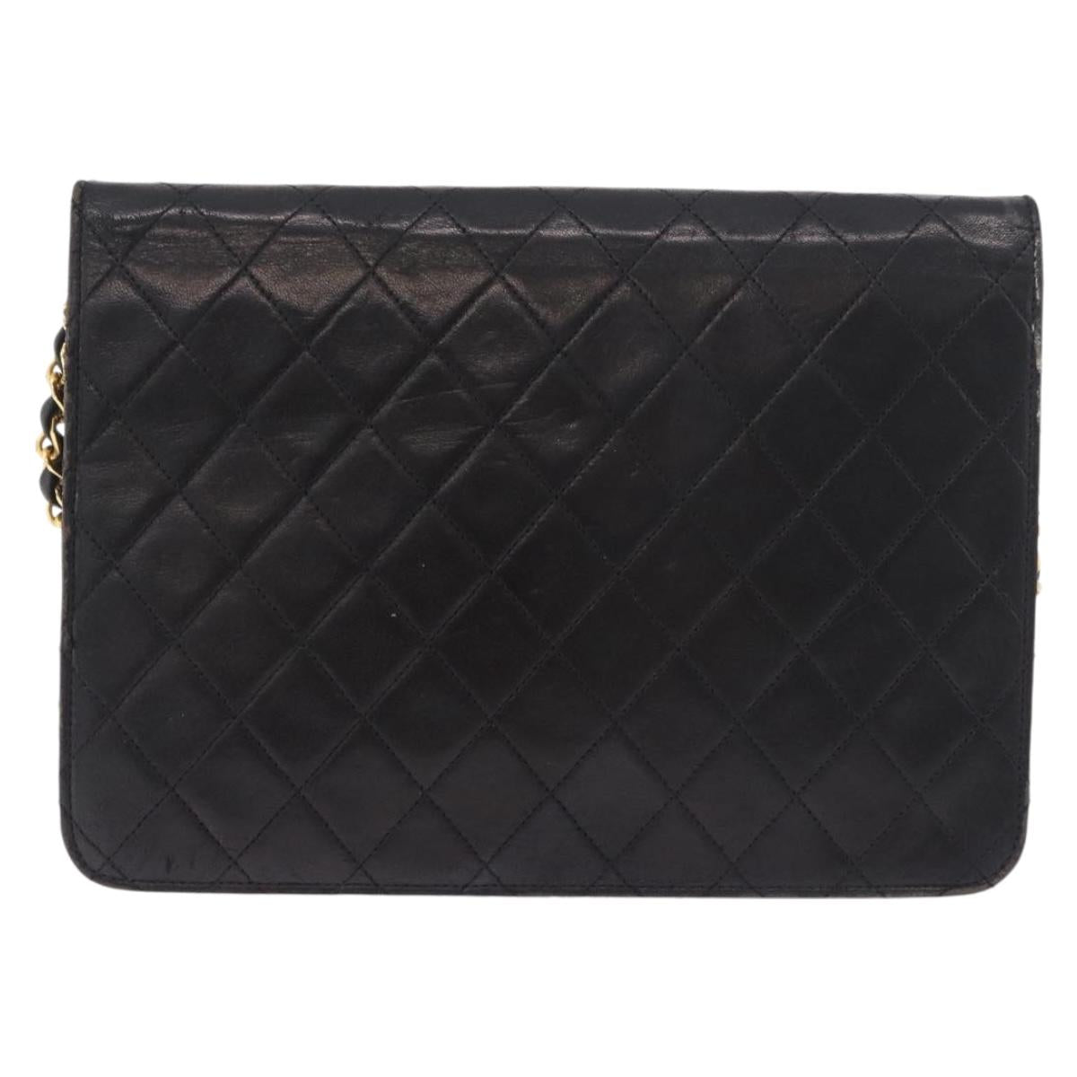 CHANEL Chain Shoulder Bag Lamb Skin Black Gold CC Auth 143810
