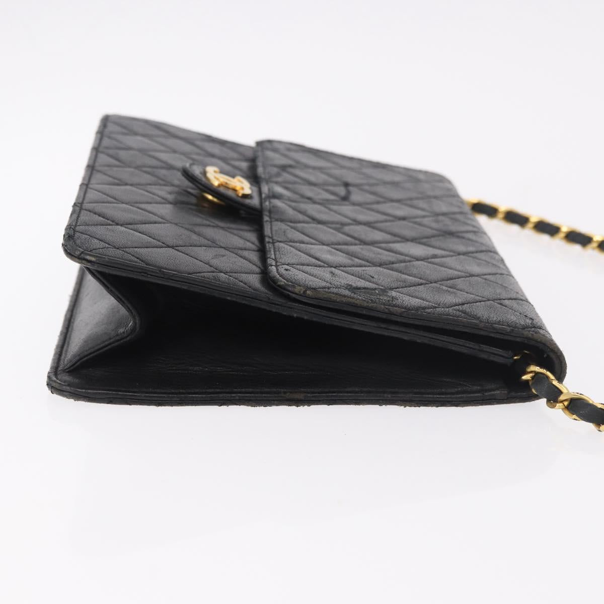 CHANEL Chain Shoulder Bag Lamb Skin Black Gold CC Auth 143810