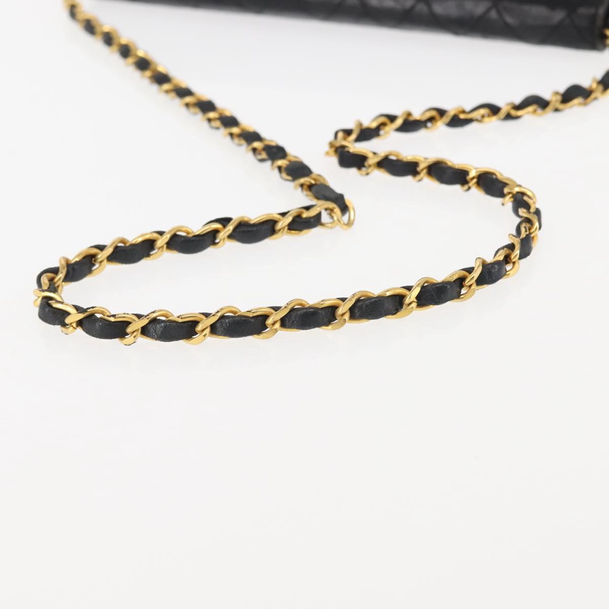 CHANEL Chain Shoulder Bag Lamb Skin Black Gold CC Auth 143810