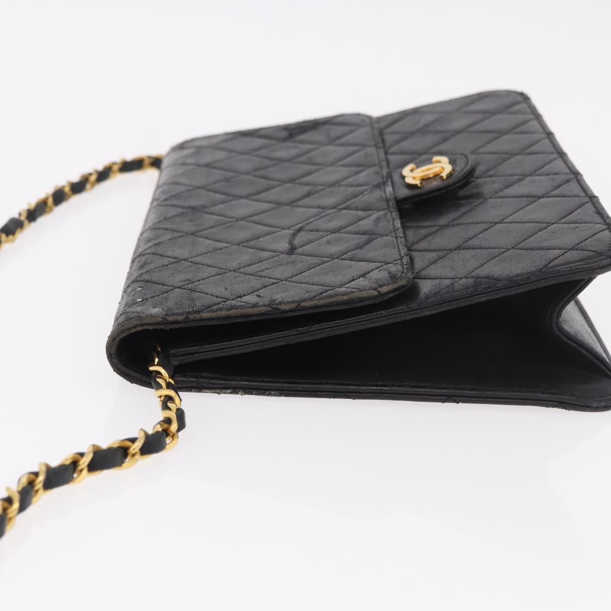 CHANEL Chain Shoulder Bag Lamb Skin Black Gold CC Auth 143810