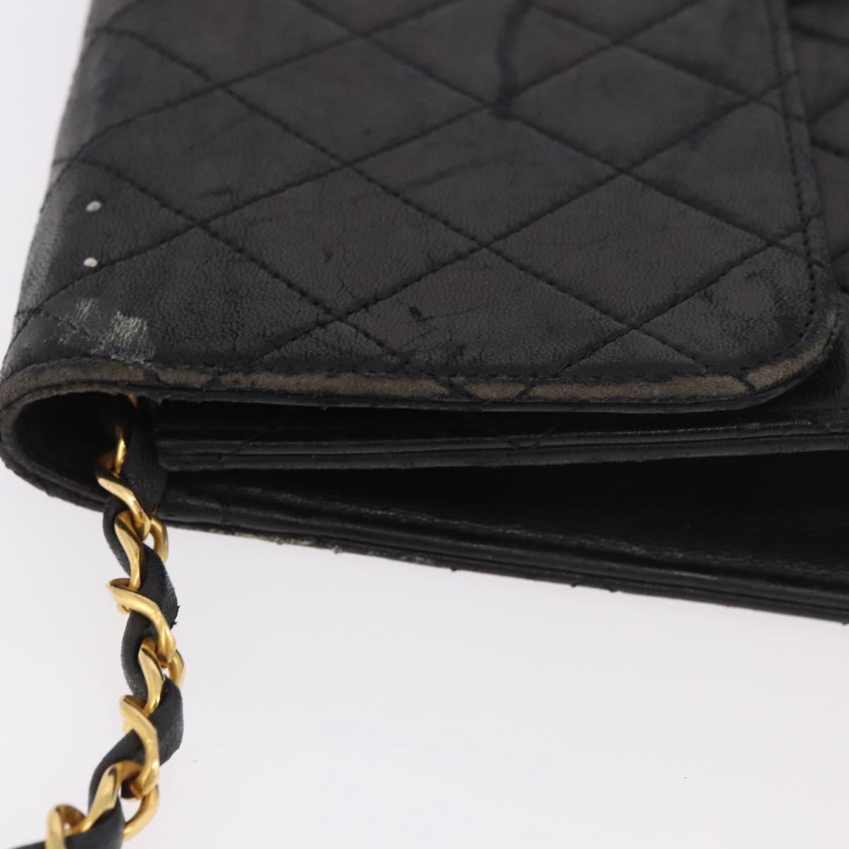 CHANEL Chain Shoulder Bag Lamb Skin Black Gold CC Auth 143810
