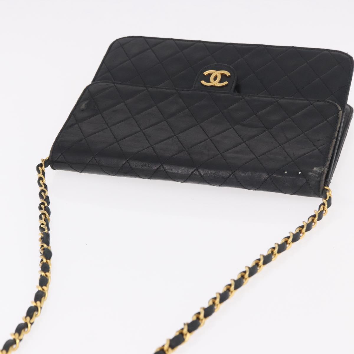 CHANEL Chain Shoulder Bag Lamb Skin Black Gold CC Auth 143810