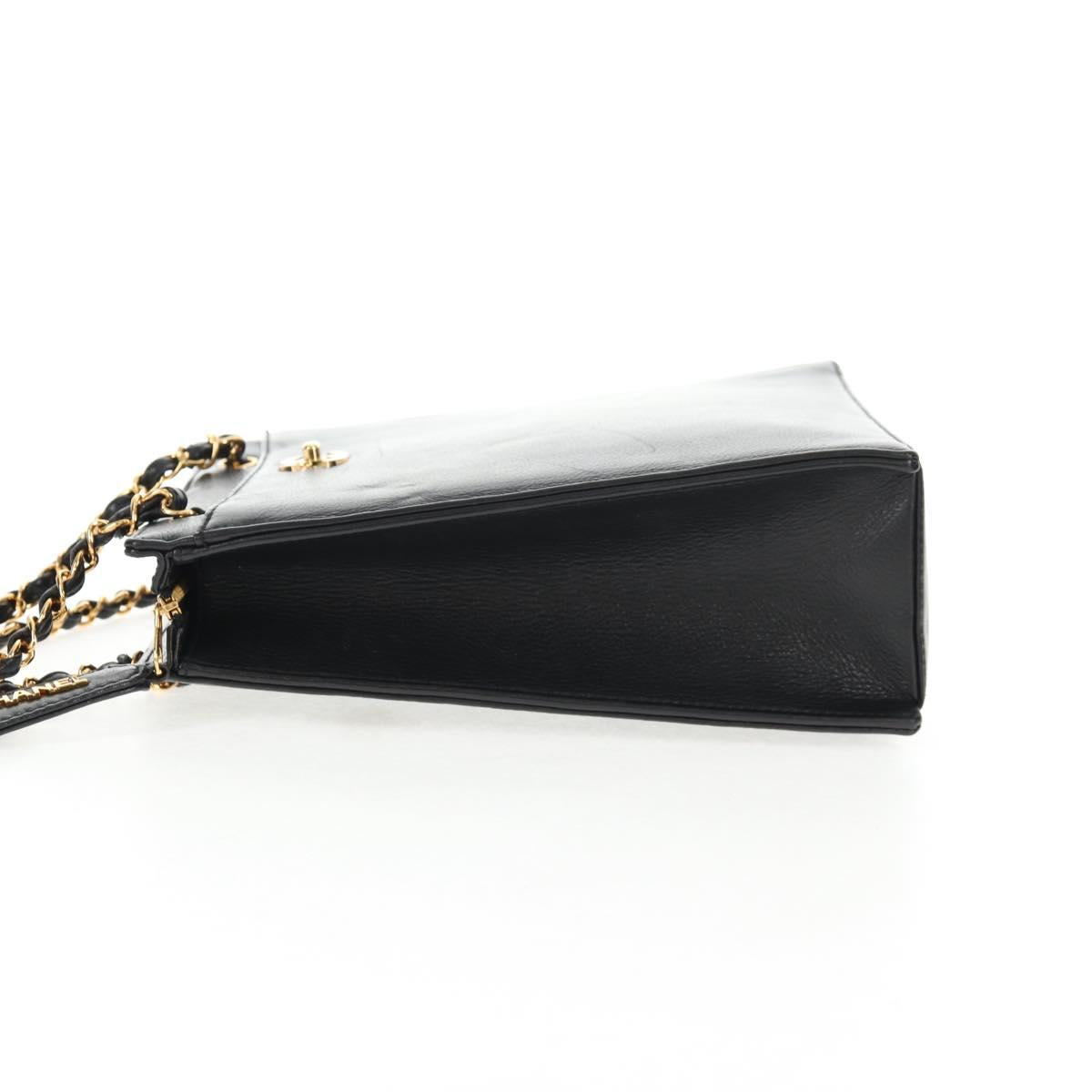 CHANEL Chain Hand Bag Caviar Skin Black Gold CC Auth 143812V