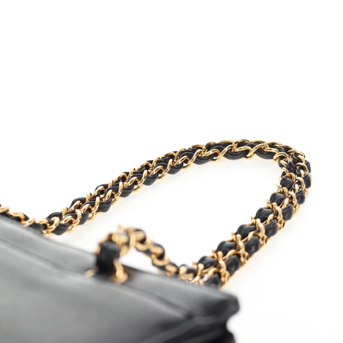 CHANEL Chain Hand Bag Caviar Skin Black Gold CC Auth 143812V