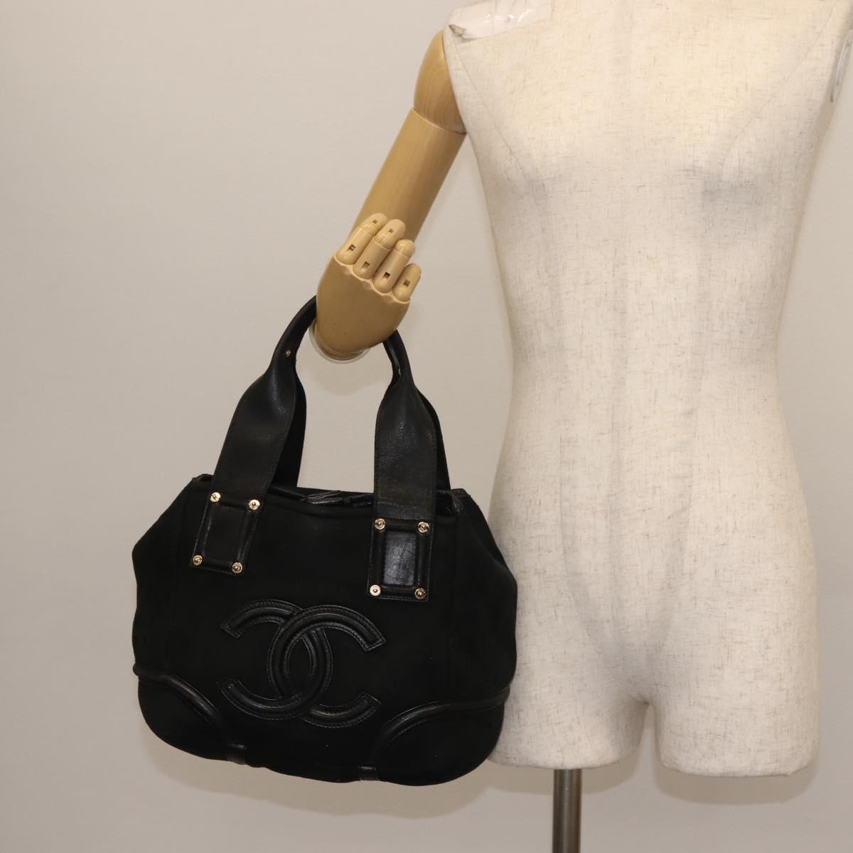 CHANEL Hand Bag Mouton Black Gold CC Auth 143816