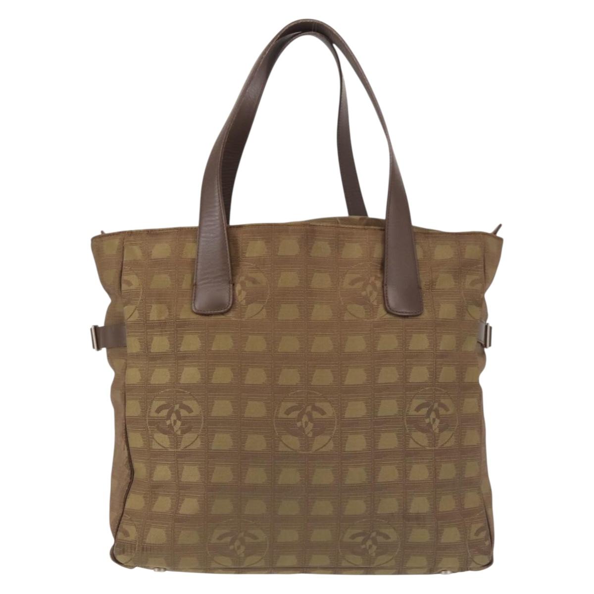 CHANEL New Travel Line Tote Bag Nylon Khaki CC Auth 143817